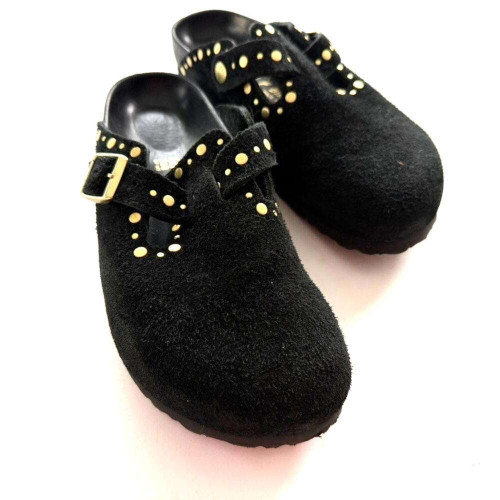 Birkenstock Boston Clog Rivets Black Suede Ltd. Ed. Size 40 Narrow Leather Bed - Picture 3 of 9